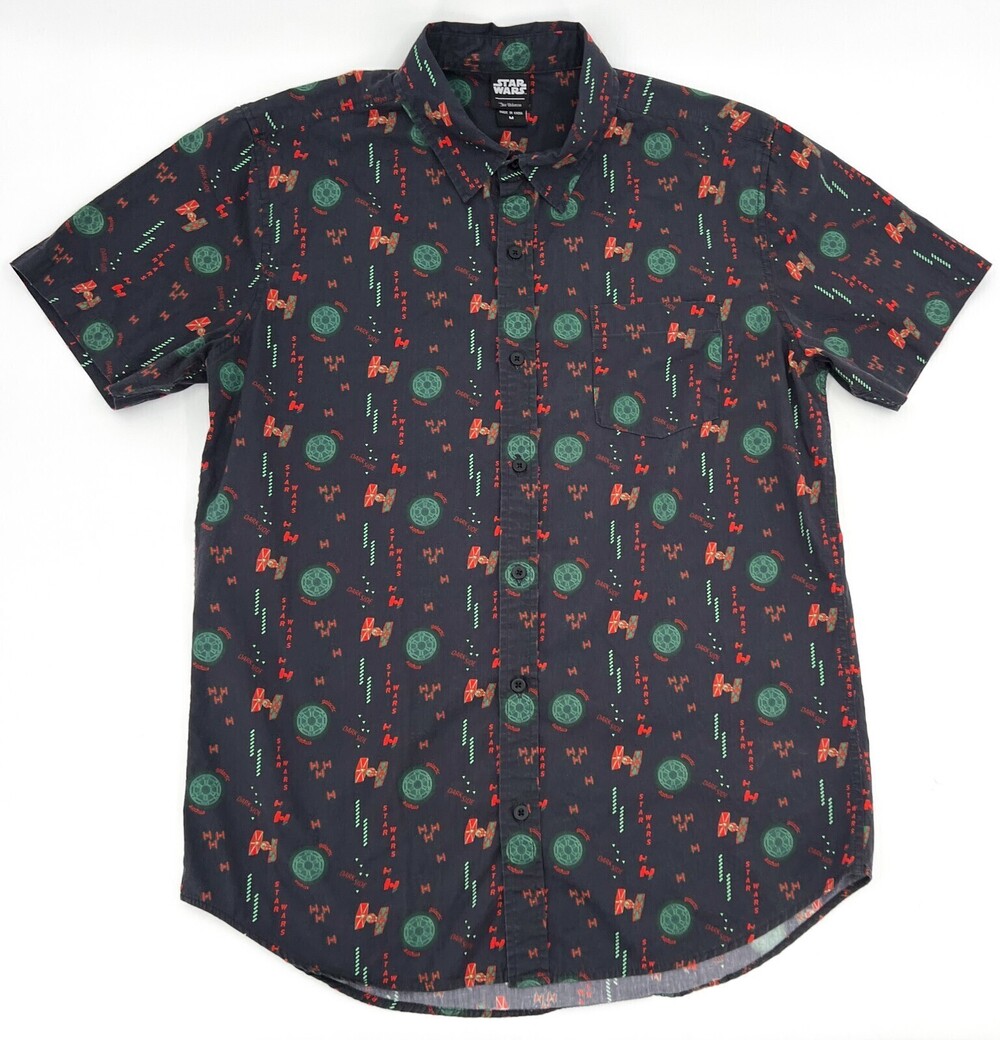 Star Wars Shirt Adult Medium Black Button Up Collared Short Sleeve Movie